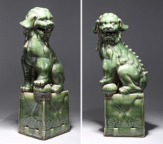 Large Pair of Chinese Celadon Glazed Foo Lions