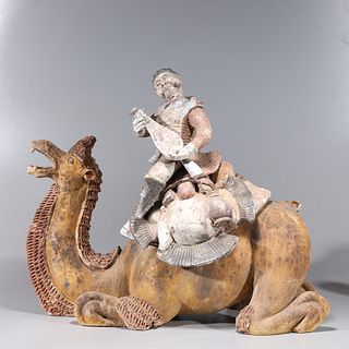 Large Chinese Ceramic Camel & Rider Statue