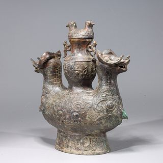 Chinese Archaistic Bronze Covered Vase