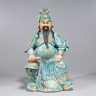 Chinese Famille Verte Enameled Porcelain Statue