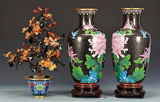 Group of Cloisonne, Pr. Vases & Planter, 3 items