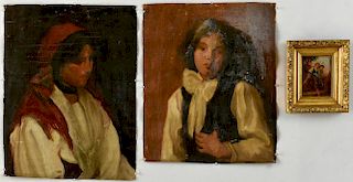 2 Continental Portraits and 1 oil on board