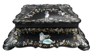 Victorian Papier Mache and Mother of Pearl Box