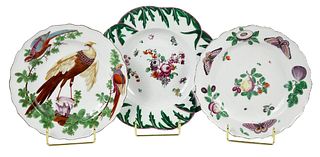 Three Hand Painted English Soft Paste Porcelain Plates