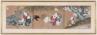Framed Chinese Painted Paneled Screen 