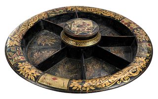Chinese Export Black Lacquer Pope Joan Gaming Tray