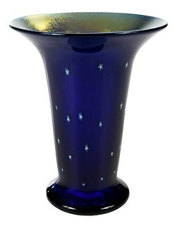 Lundberg Blue 'Starry Night' Art Glass Vase
