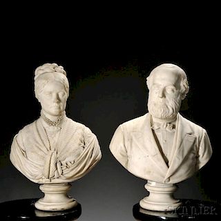 Randolph Rogers (American, 1825-1892)       Pair of Marble Portrait Busts
