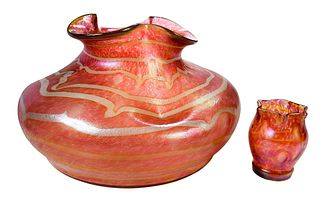 Two Fritz Heckert Changeant Art Glass Vases