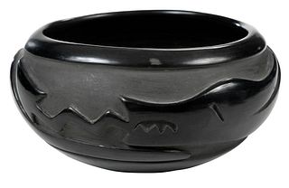 Signed Santa Clara Carved Blackware Bowl