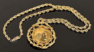 14K Roman-style Coin Pendant Necklace