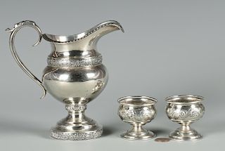 Pair coin silver salts and Kitts KY Cream Jug