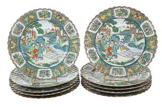 Set of 10 Chinese Export Canton Famille Verte Plates
