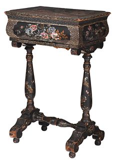 Chinese Lacquered Mother of Pearl Inlaid Sewing Table