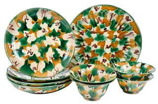 Set of Nine Chinese Sancai Glazed Dishes