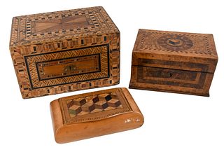 Group of Three Marquetry Inlaid Boxes