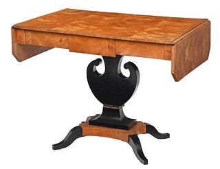 Biedermeier Figured Lightwood Ebonized Pedestal Table