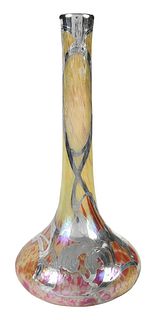 Large Silver Overlay Art Glass Vase