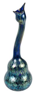 Loetz Attributed Iridescent Blue Gooseneck Vase