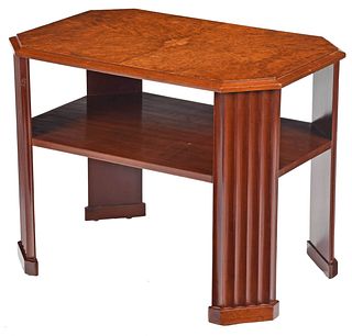 D.I.M. Attributed Art Deco Bookmatched Burlwood Table