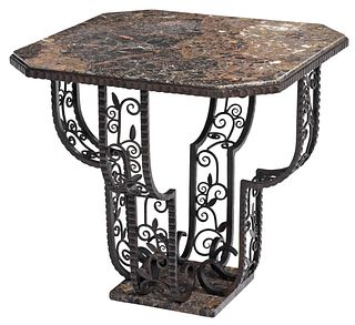 Paul Kiss Attributed Art Deco Iron and Marble Table