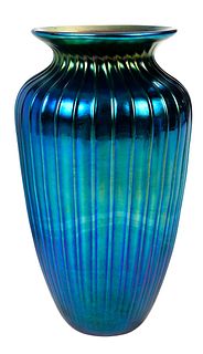 Tiffany Blue Favrile Art Glass Vase 