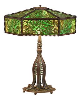 Tiffany Studios Lily Pad Slag Glass and Bronze Lamp