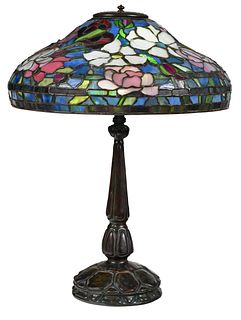 Tiffany Style Leaded Glass Peony Table Lamp