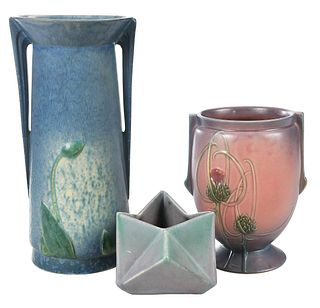 Three Roseville and Reuben Haley Art Pottery Vases