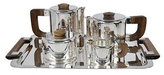 Five Piece Christofle Silver Plate Tea Service and Tray