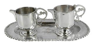 Colonial Silver Tray with Two Pitchers