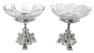 Pair of Silver Plate Tazza with Glass Bowls