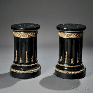 Pair of Ebonized and Gilded Wood Pedestals