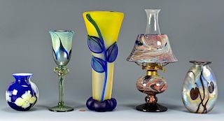 Group of Contemp. Signed Art Glass Items, 5 pcs.