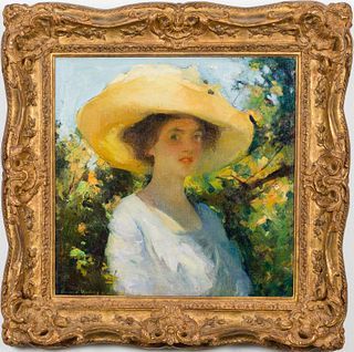 4642562: Beatrice Whitney Van Ness (Ma., 1888-1981), Young
 Woman with a Wide Brimmed Hat, Oil on Canvas TF1SL