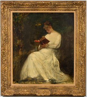 4642577: Attributed to Adolphe Monticelli (French, 1824-1886),
 Young Lady Reading, Oil on Canvas TF1SL