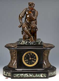 French Bronze & Marble Mantle Clock