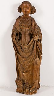 4419879: South German Carved and Polychrome-Decorated Figure
 of Saint Barbara, Early 16th Century H7KBL