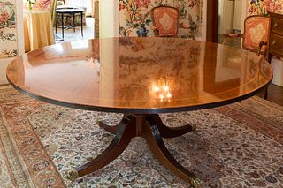 4368451: English Regency Style Crossbanded Mahogany Circular
 Dining Table, 20th Century C8GAJ