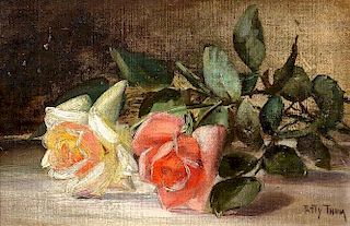 Patty Thum Oil on Canvas Still Life with Two Roses