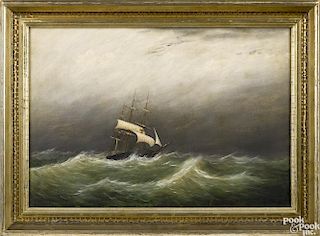 Clement Drew (American 1806-1889), oil on canvas ship portrait, signed verso, 14'' x 20''.