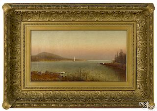 New England oil on canvas coastal scene, late 19th c., signed A Perkins, 12'' x 22''.