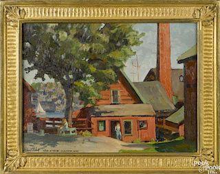 Richard Evett Bishop (American 1887-1975), oil on board of the School of Theatre, Gloucester