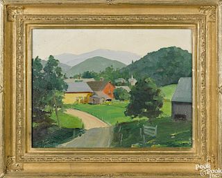 Richard Evett Bishop (American 1887-1975), oil on board, titled Vermont Near East Bethel, signed