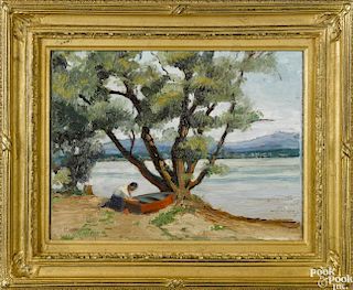 Richard Evett Bishop (American 1887-1975), oil on board, titled Onondaga Lake Syracuse N.Y.