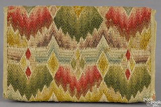 Flame stitch wallet, dated 1774, purportedly Kent County, Maryland, inscribed John Hance