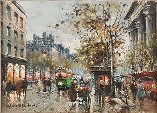 4269307: Antoine Blanchard (French, 1910-1988), Flower Market
 at the Madeleine, Oil on Canvas E1REL