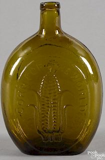 Baltimore Washington Monument amber glass flask, the reverse inscribed Corn for the World