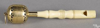 Chester County, Pennsylvania 14K yellow gold baby rattle/whistle