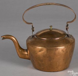 Lancaster, Pennsylvania copper kettle, mid 19th c., with a swing handle, impressed C. Kiefer